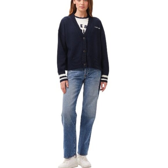 GUESS JEANS EMBROIDERED LOGO VARSITY CARDIGAN DARING OCEAN - Picture 3 of 6